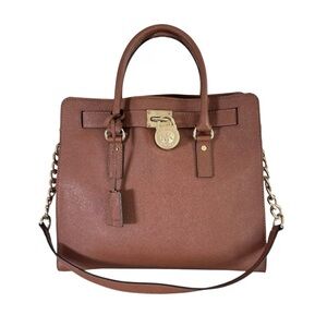 Michael Kors Hamilton Saffiano Leather Lock Key Bag Tan NEW NEVER USED